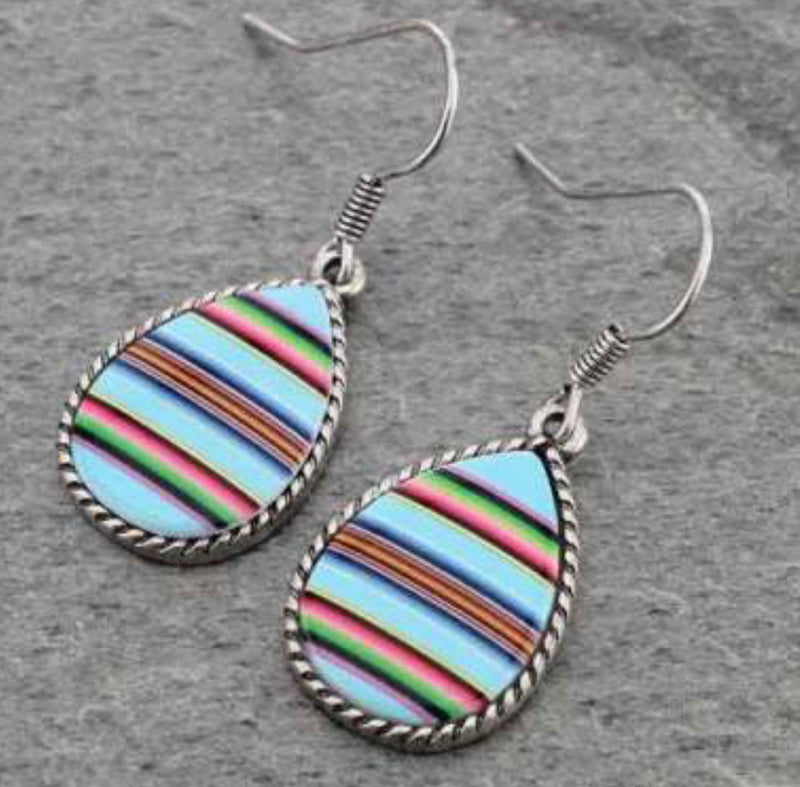 ER0763TQ - Serape Pattern Teardrop Fish Hook Earrings