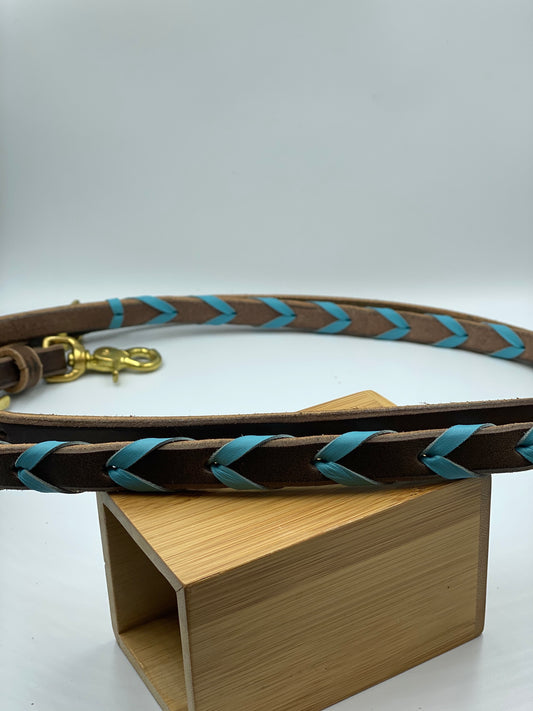 T5020  - Light Blue Aust Made Laced Barrel Reins - Rawhide Western Wear 