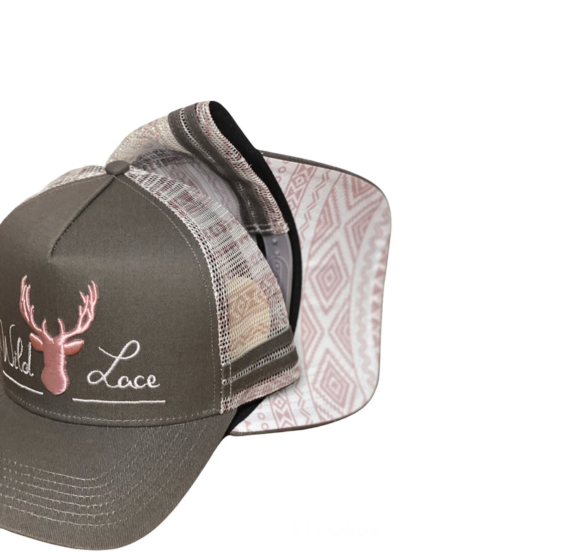 C373 - Wild Lace Charcoal rose cap Trucker Cap