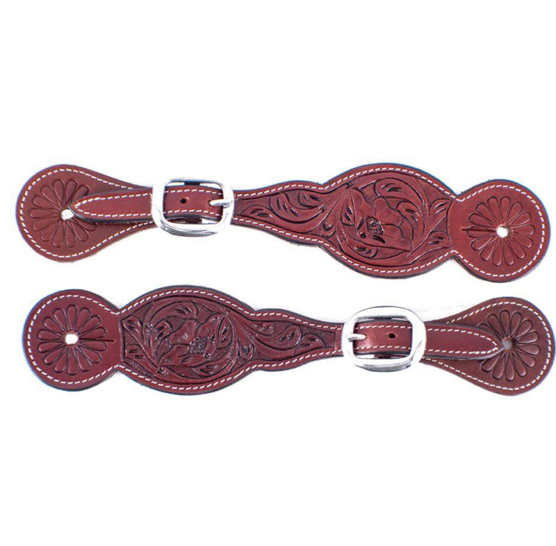 202056 - Burgundy Leather Floral Tooled Spur Strap