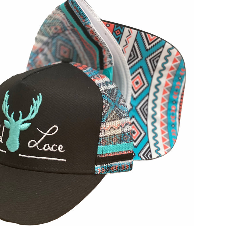 C362 - Wild Lace Aqua Aztec Country Trucker Cap