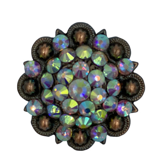 A7636 - Round Antique Copper Berry with AB Stone Concho