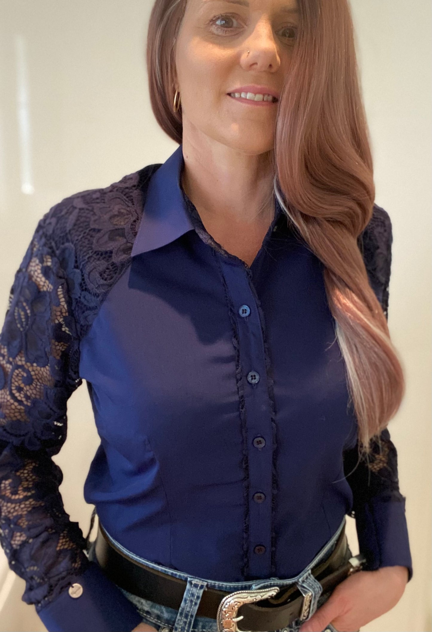 L1315-NELLY Ladies 1/2 Lace Western Shirt