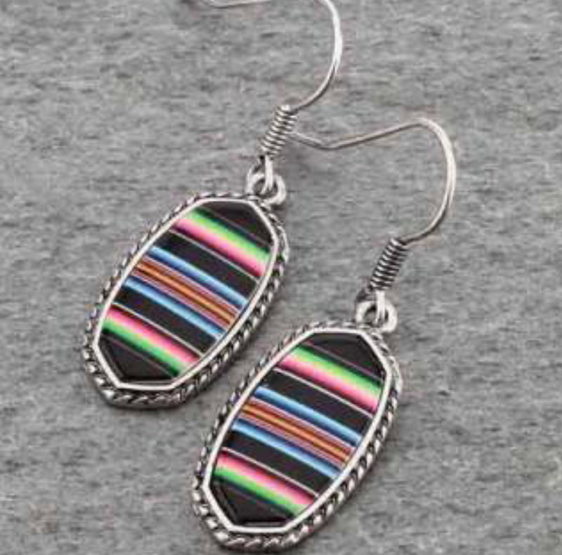ER0762bl - Serape Pattern Oval Fish Hook Earrings