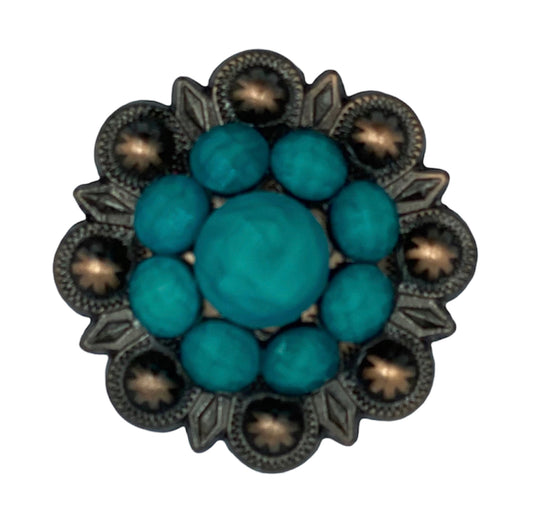A7629 - Round Antique Copper Berry with Blue Stone Concho