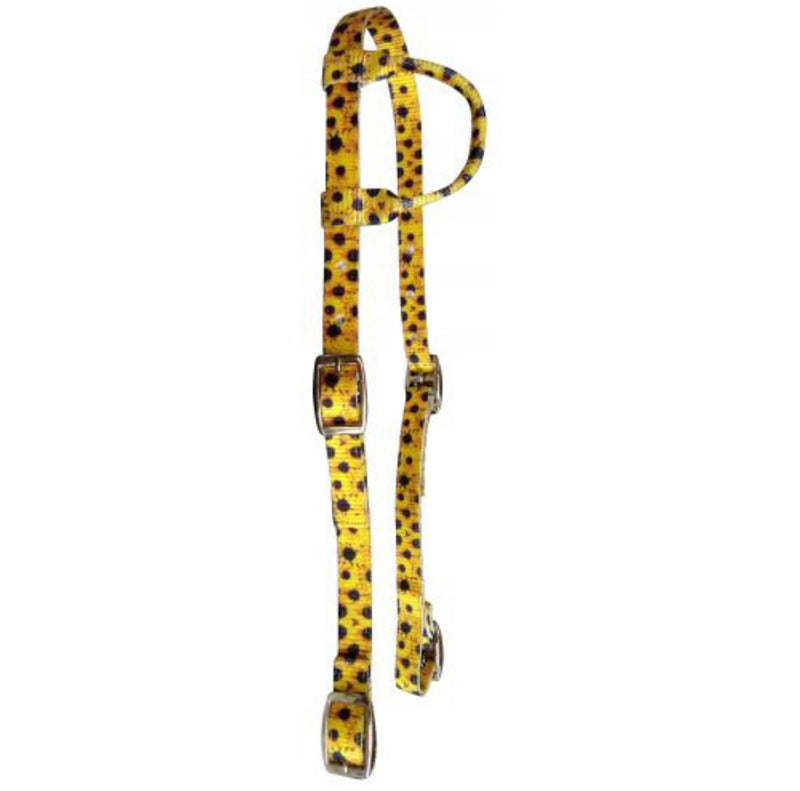 14426 - Black Nylon One Ear Headstall With Sunflower Print Design