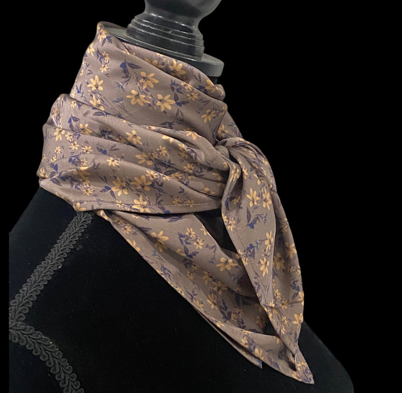 A8016 - SILK Grey Flowers Rawhide Wild Rag Cowboy Scarf
