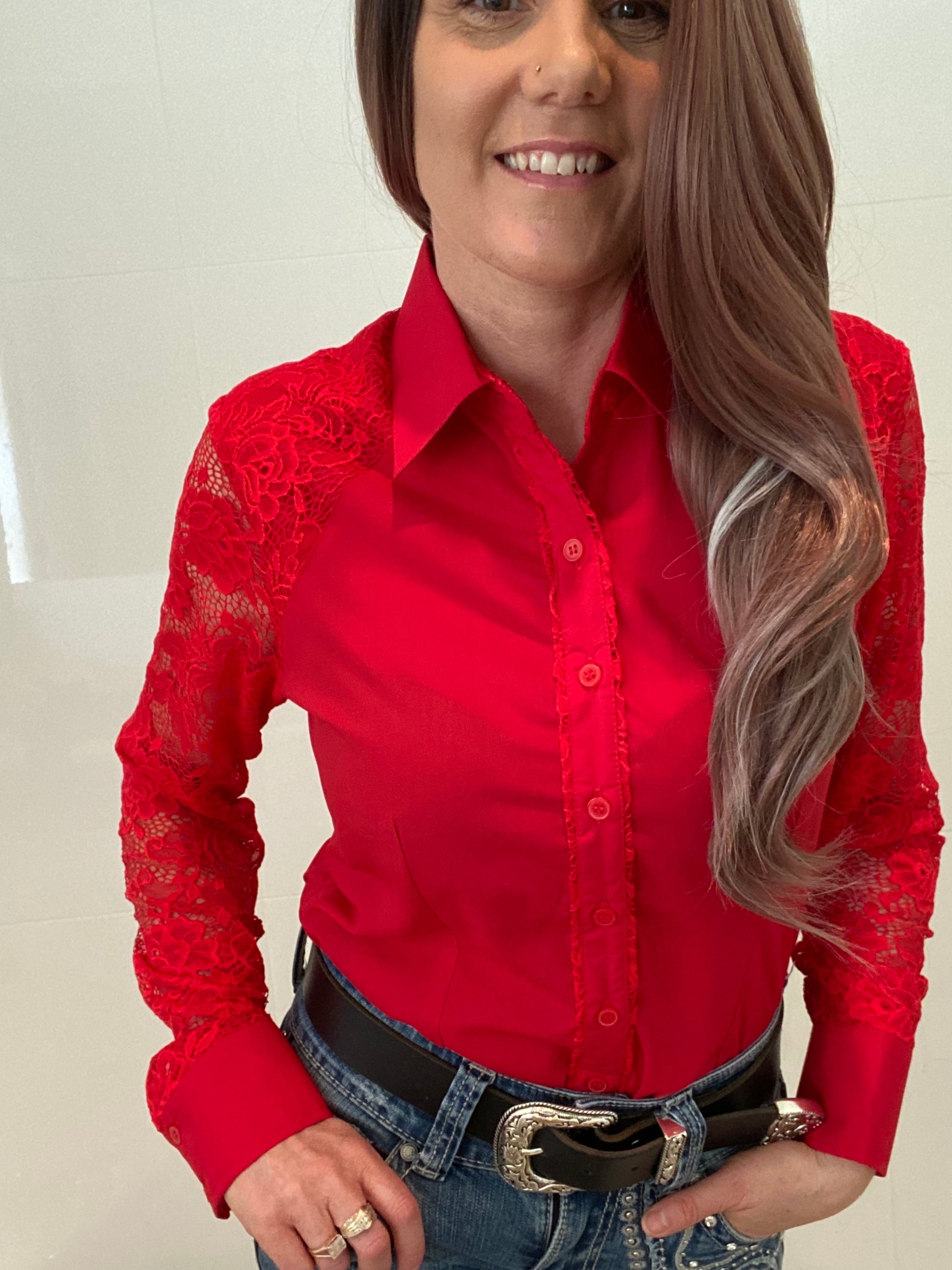 L1357 Rosa Ladies 1/2 Lace Western Shirt - Main Image