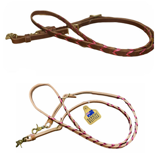 T5020  - Metallic Hot Pink Aust Made Laced Barrel Reins