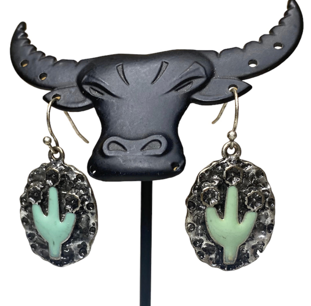 J6144 - Western Cactus & Flower Fishhook Earrings