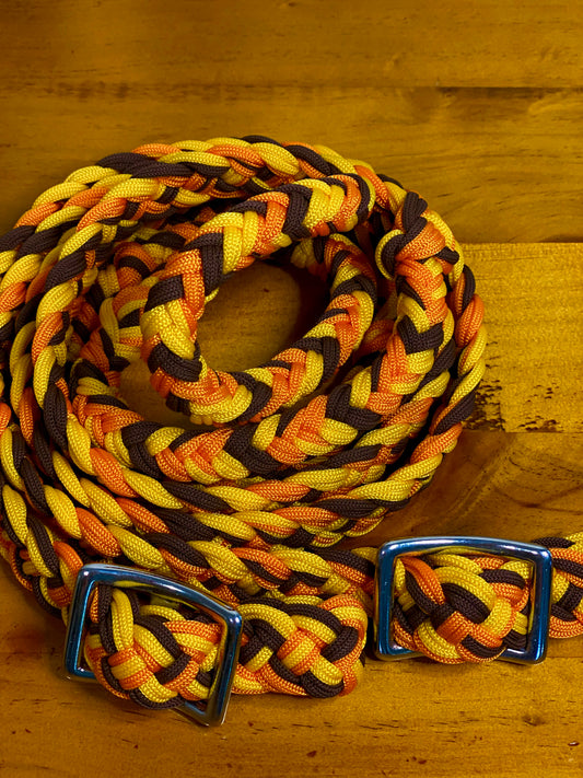 T5301  - Three Colour Braided Barrel Reins with Knots