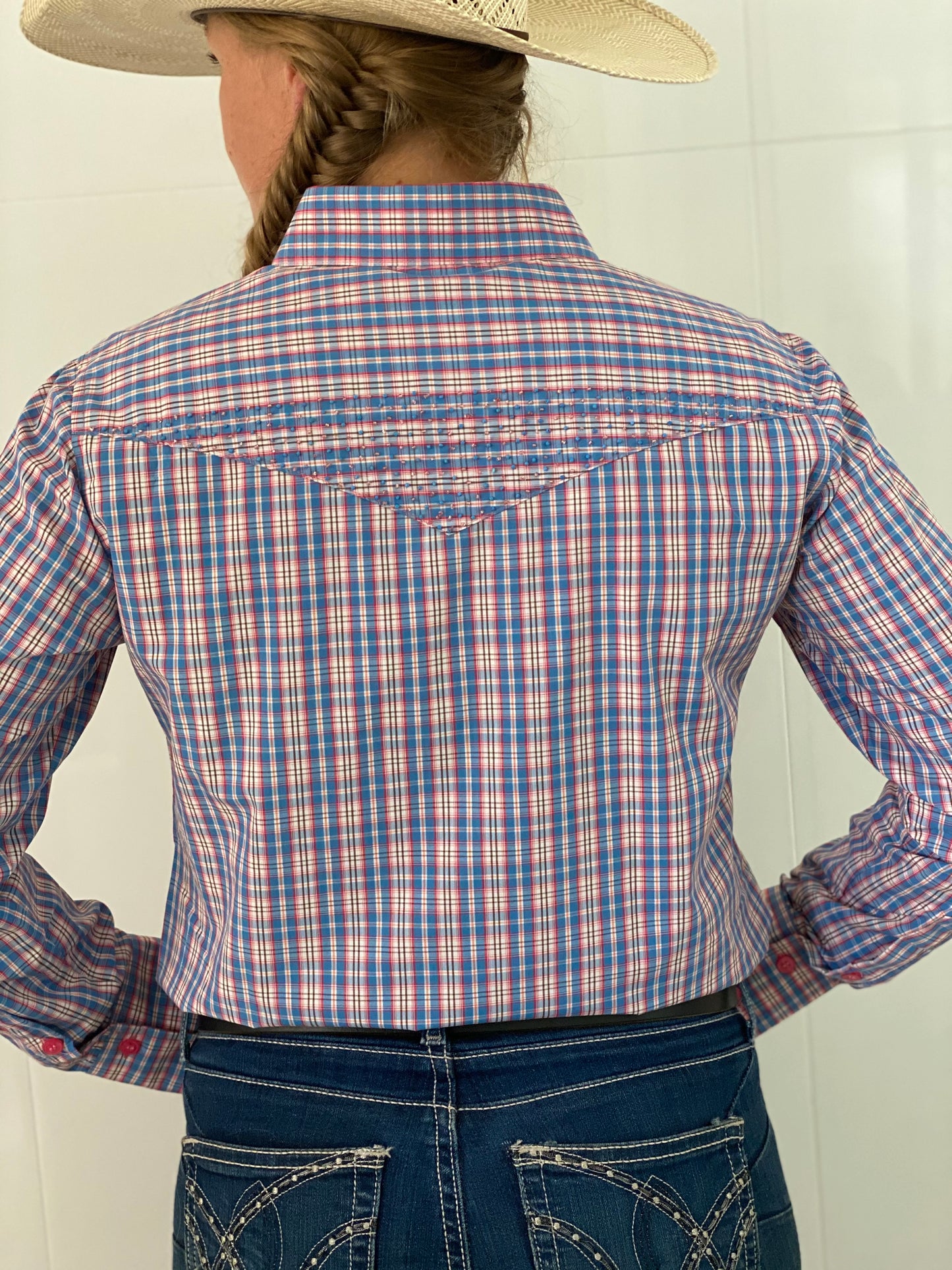 L1376- Jem Check Beaded Ladies Western Shirt