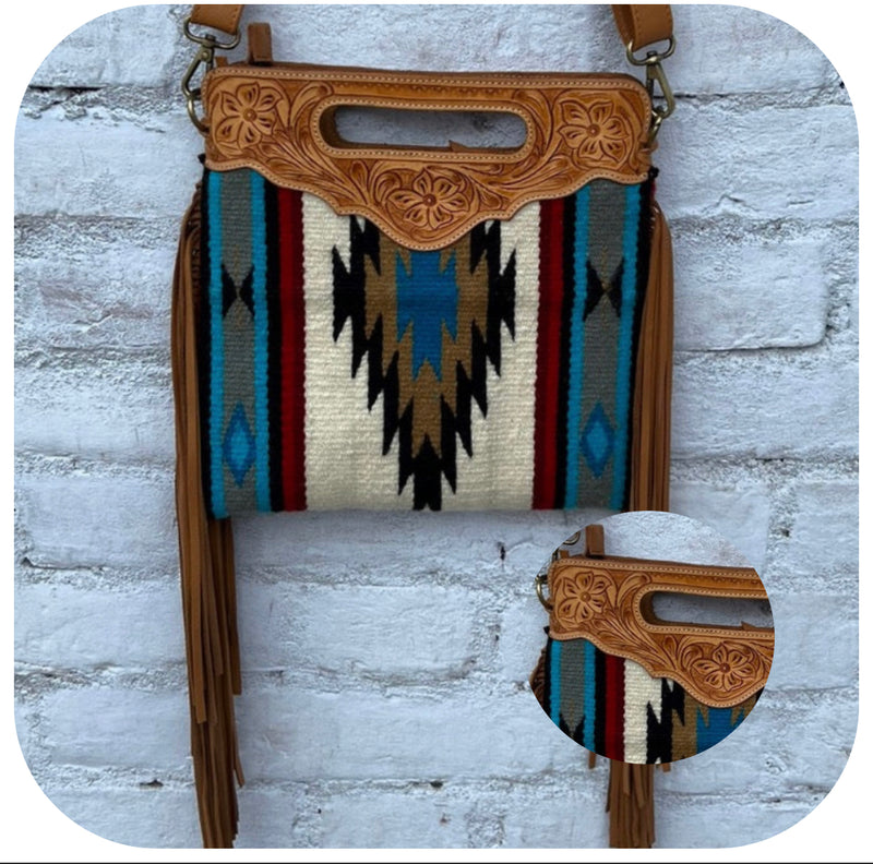 A8113 - Tooled Saddle Blanket Sling Bag