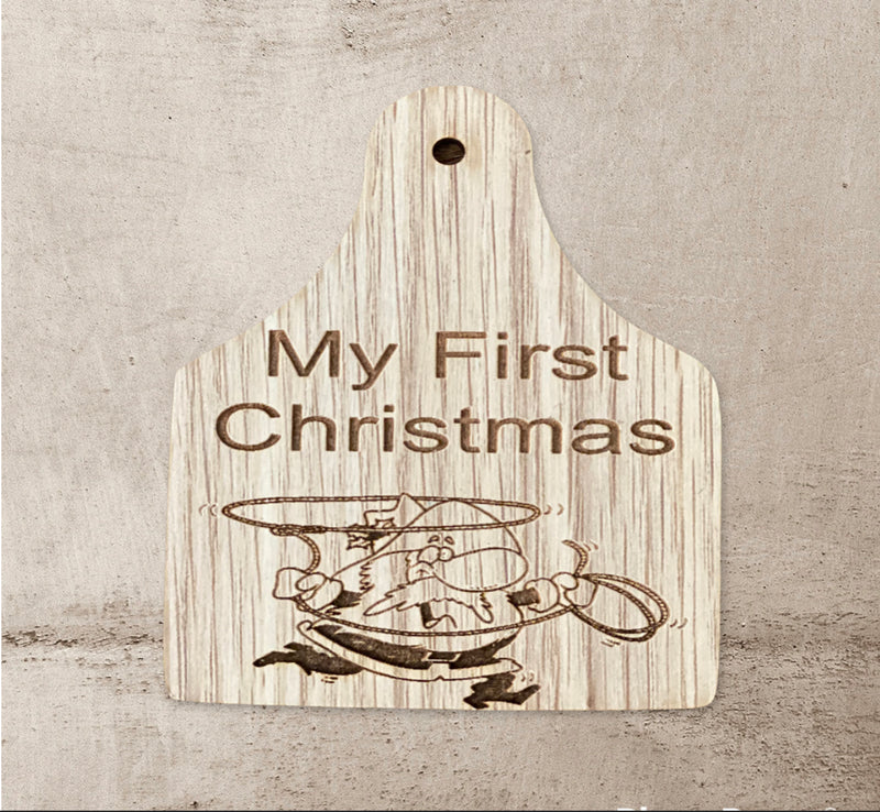 K2028 -  My 1st Christmas Santa Roping Cattle Tag Discs