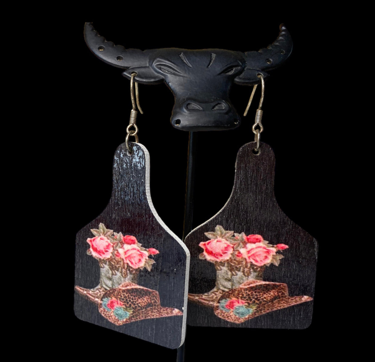 J6569 - Wood Cattle Tag Earrings