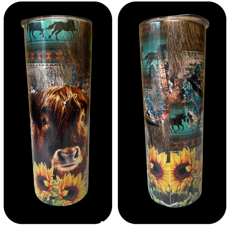 A8206 - Cow/Horse & Sunflower Colour Change 600ml Stainless Steel Insulated Tumbler