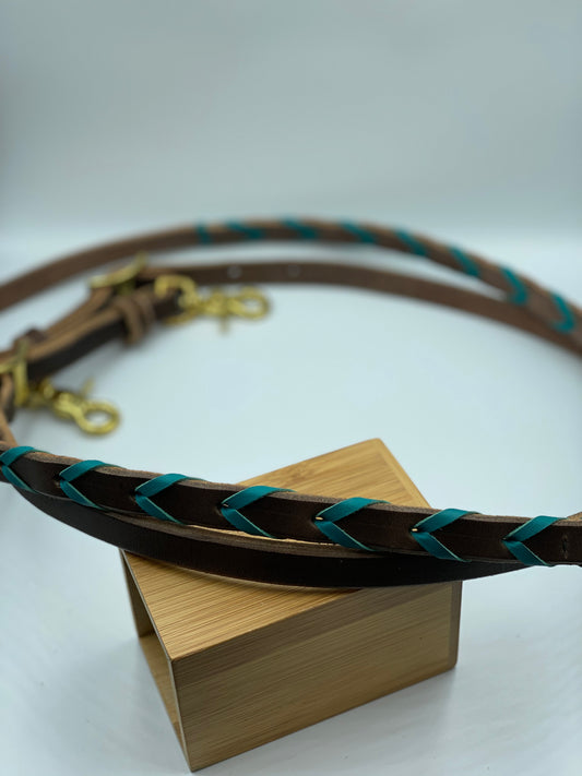 T5020  - Turquoise Aust Made Laced Barrel Reins