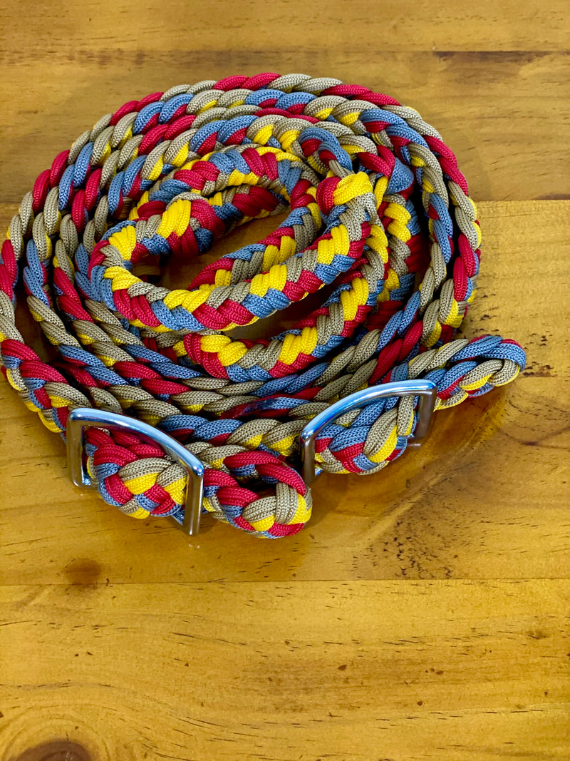 T5302  - Four Colour Braided Barrel Reins with Knots