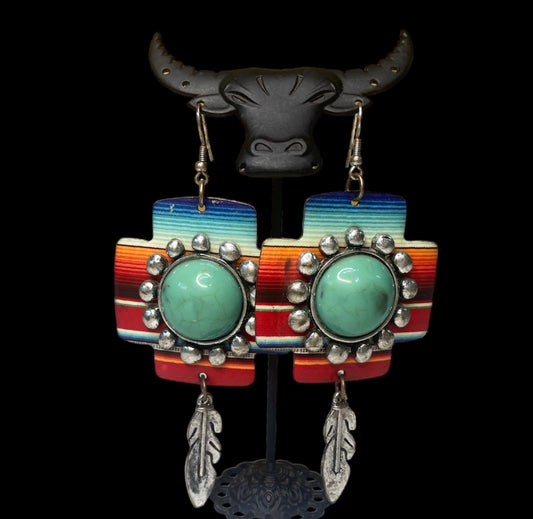 J6079 - Cross Aztec Feather Earrings