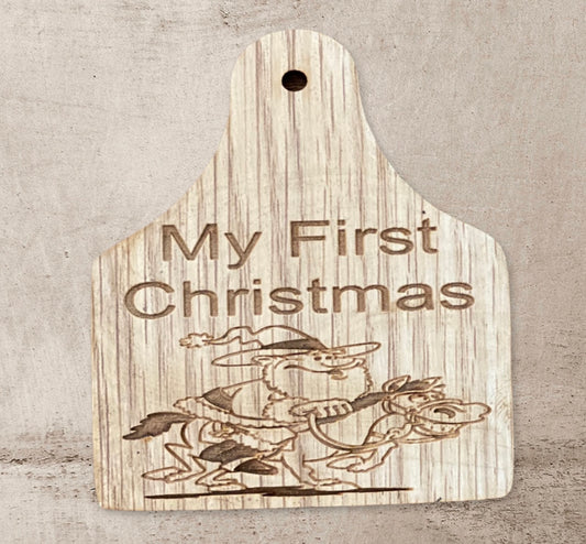 K2029 -  My 1st Christmas Santa Riding Cattle Tag Discs