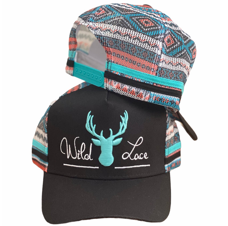 C362 - Wild Lace Aqua Aztec Country Trucker Cap