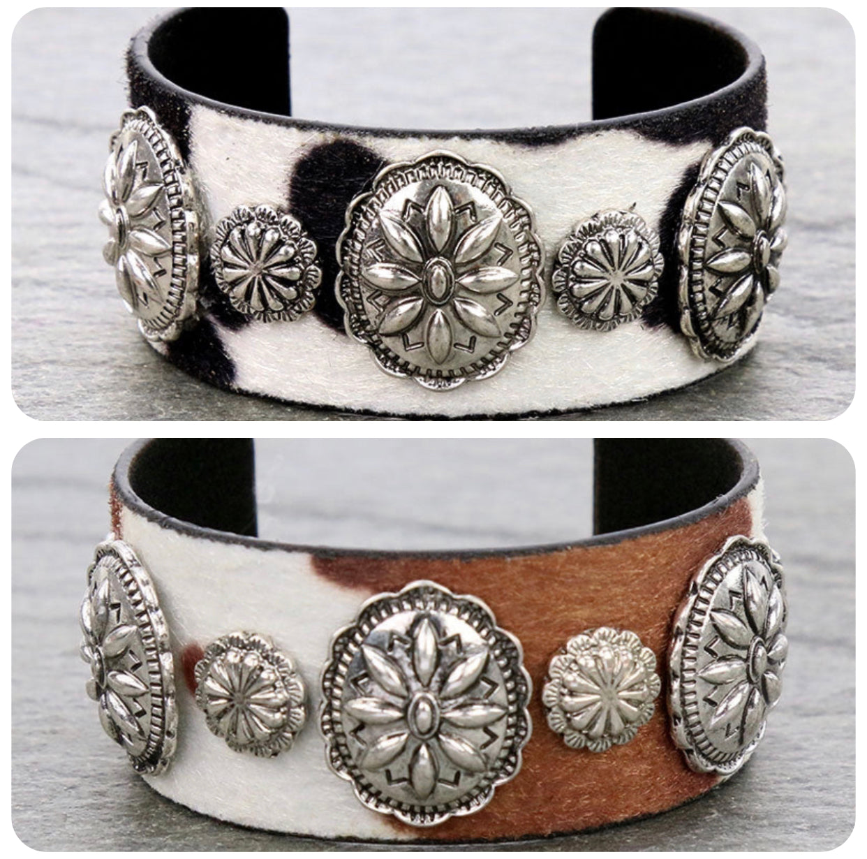 J6463 - Western Concho with Faux Fur Cuff Bracelet