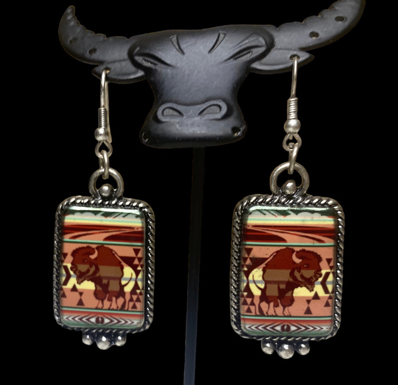2983 - Western Rectangle Buffalo Fishhook Earrings