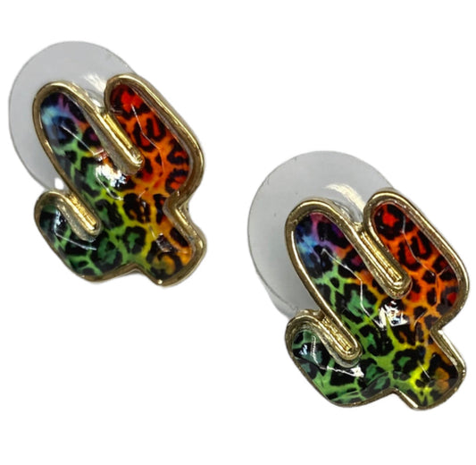 J6398 - Cactus Leopard Multi Colour Stud Earrings