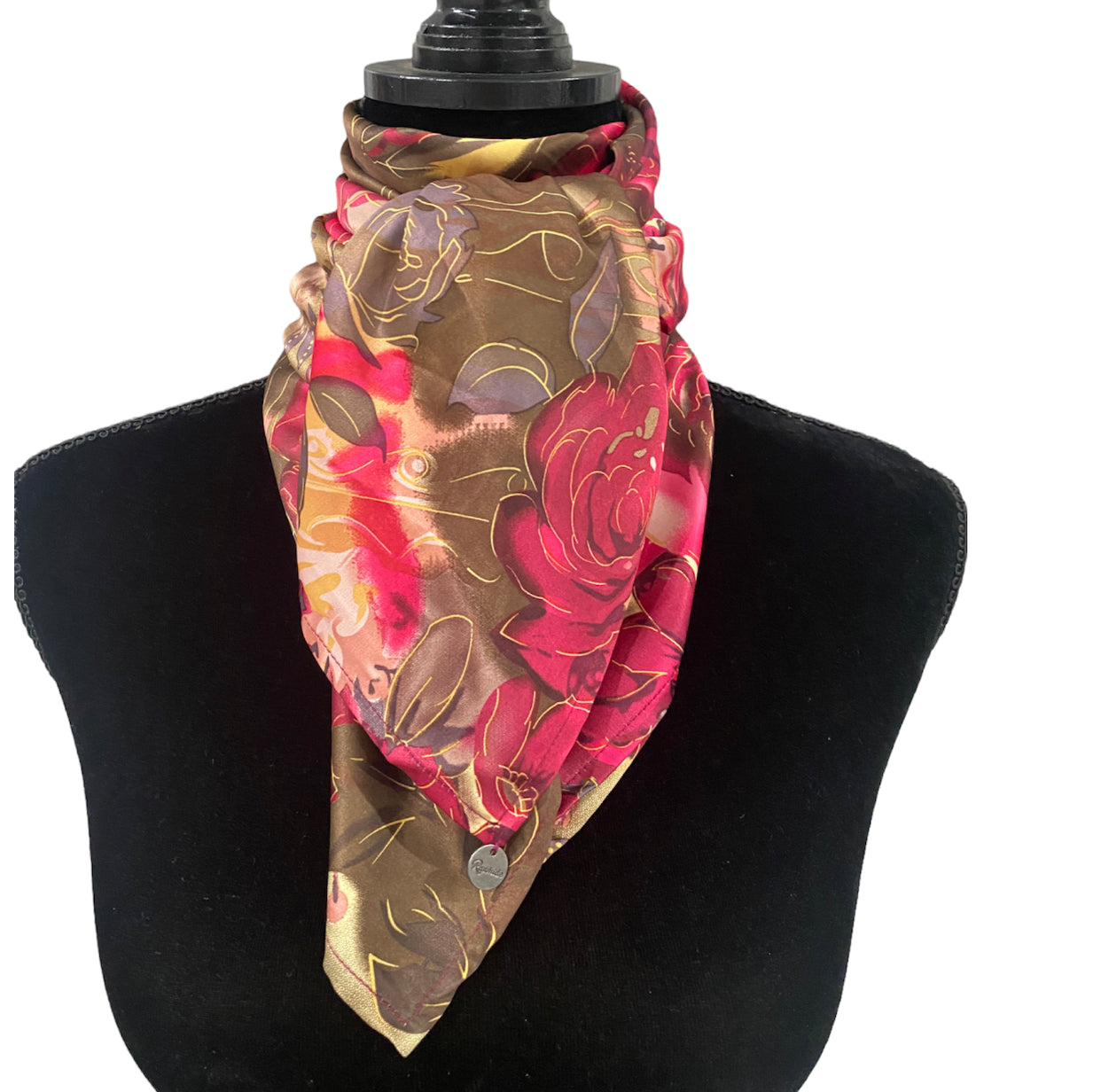 A8017 - SILK Pink Roses Rawhide Wild Rag Cowboy Scarf