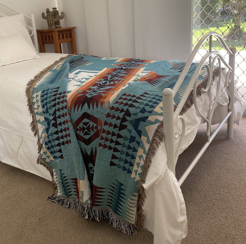 A7811 - Boho Western Teal Throw Rug