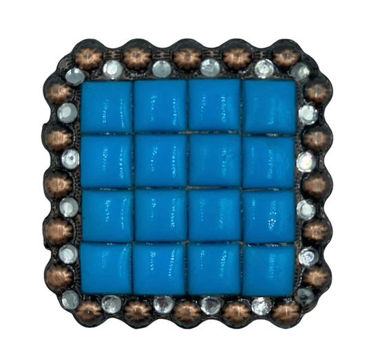 A7631 - Square Antique Copper Berry with Blue Stone Concho