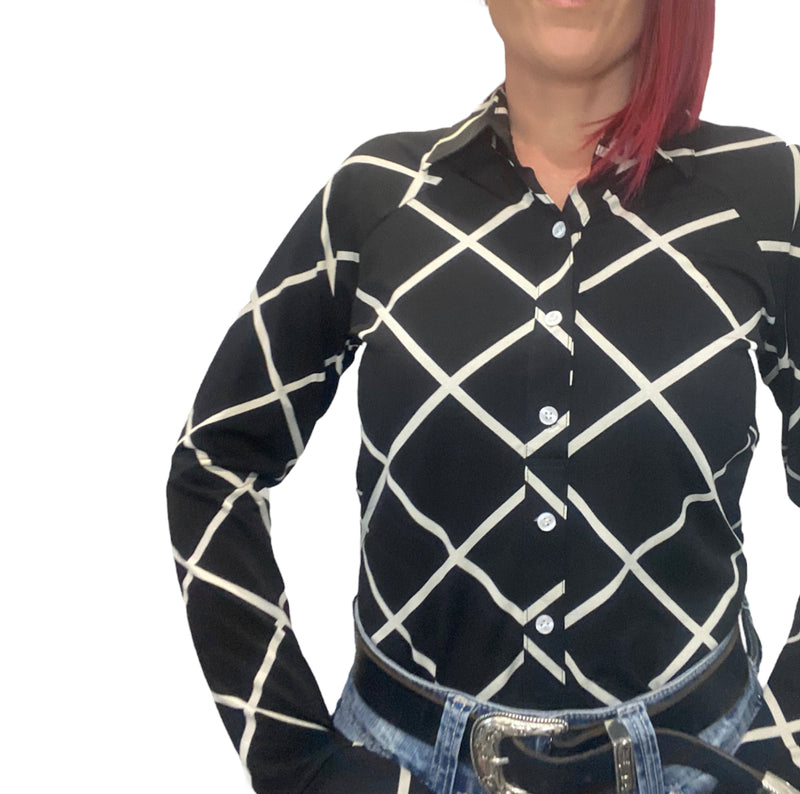 LS1449 - Black & White Ladies Stretch Western Shirt