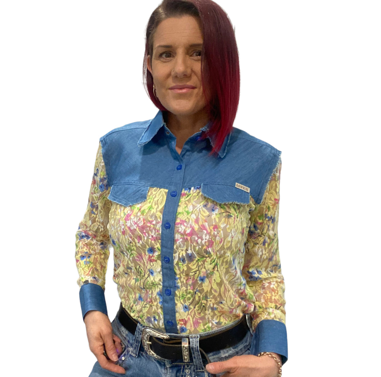 L1440 - Binda Ladies Western Denim & Lace Shirt