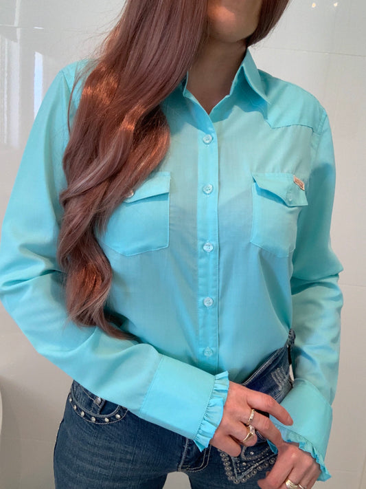 L1326 - Alanis Ladies Plain Peppermint Shirt with Frills - Rawhide Western Wear 
