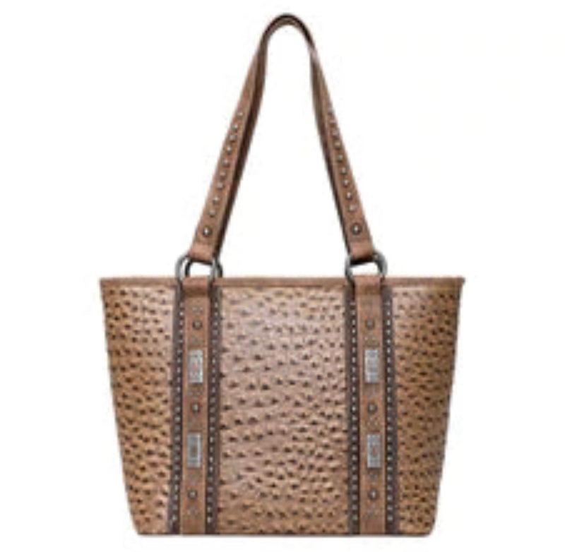 MW1077G8317BR - Montana West Ostrich Print Collection Concealed Carry Tote