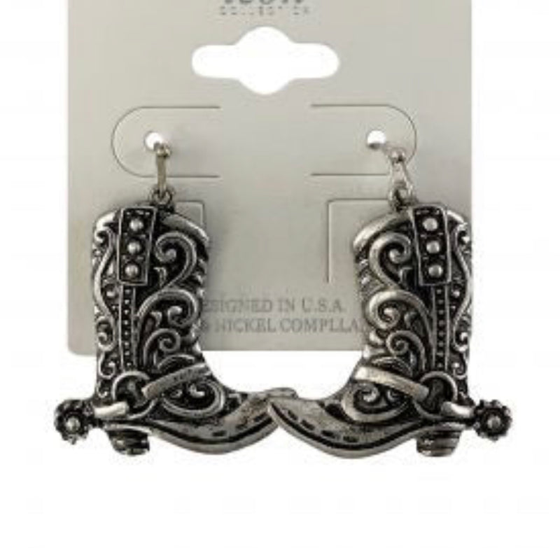 J6429 - Silver Boot Charm Earrings