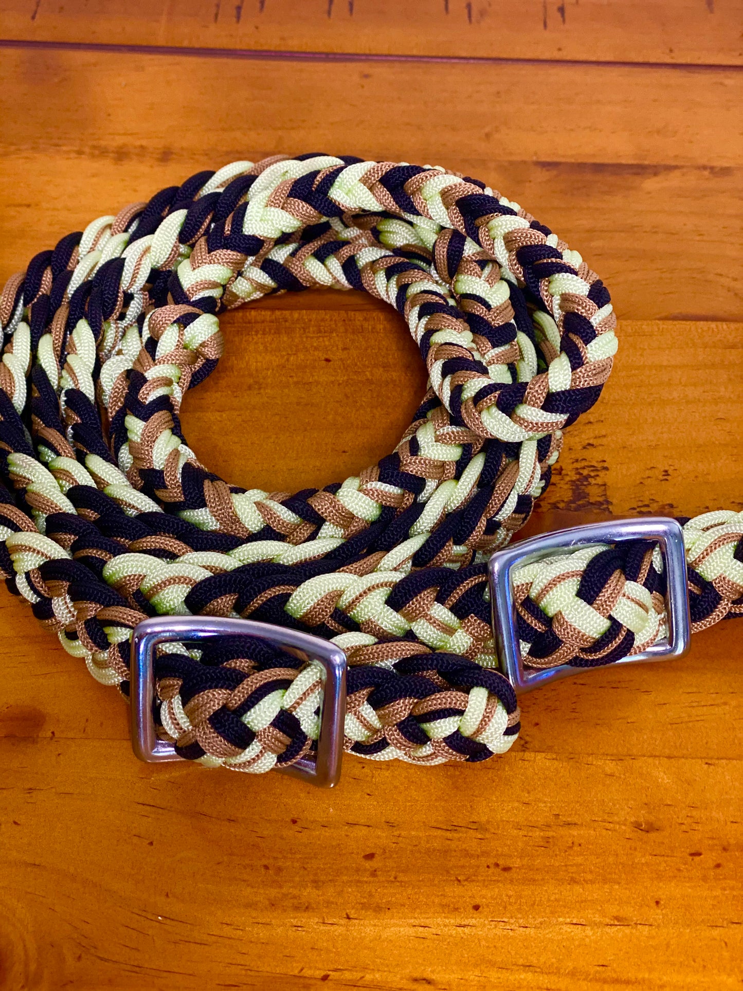 T5301  - Three Colour Braided Barrel Reins with Knots