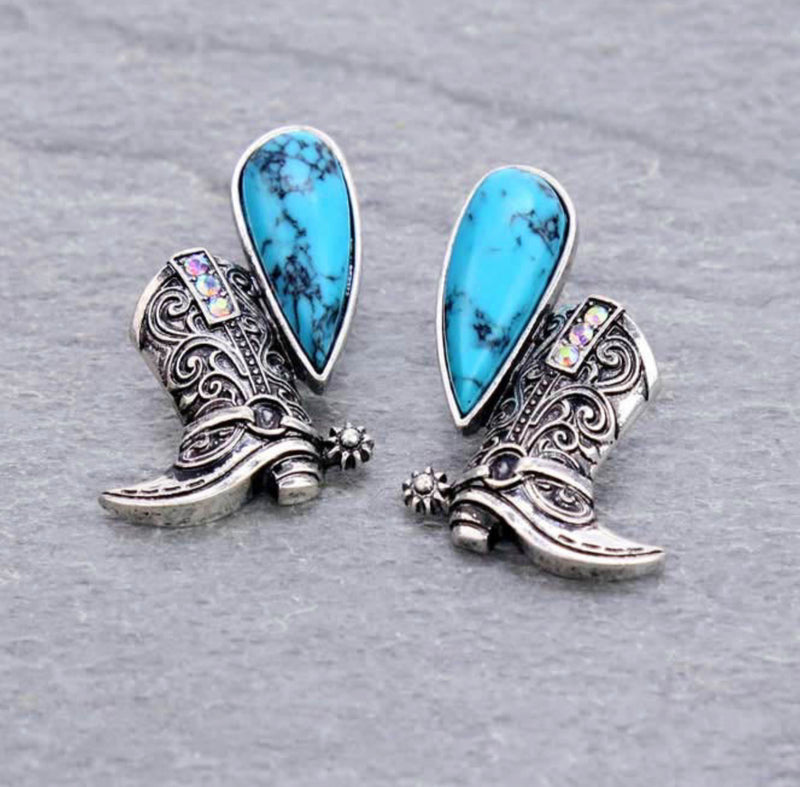 J6509 - 1.5″ Western Boots with Stone Stud Earrings