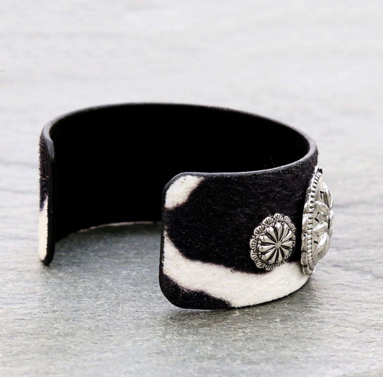 J6463 - Western Concho with Faux Fur Cuff Bracelet