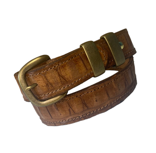 A8283 - 1 1/2" Antique 3 Piece Buckle / Crocodile Print Leather Belt