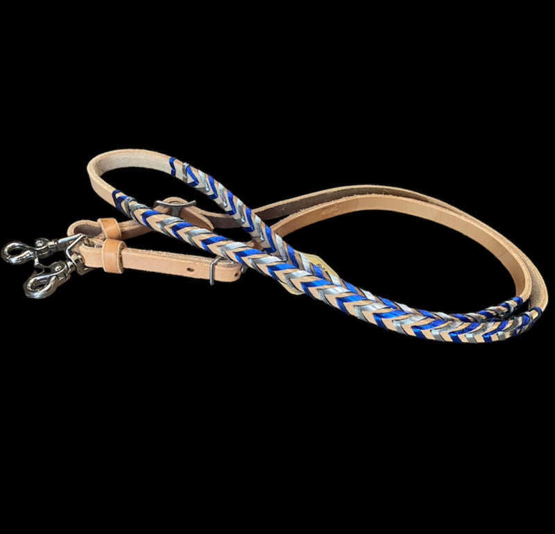 T5499 - Double Laced Matellic Blue & Sliver Aust Made Laced Barrel Reins