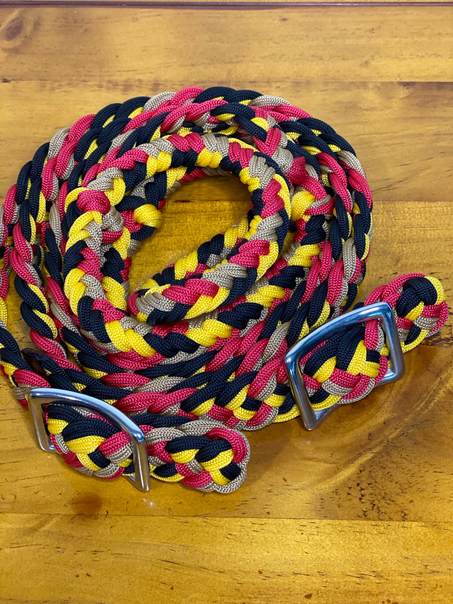 T5302  - Four Colour Braided Barrel Reins with Knots