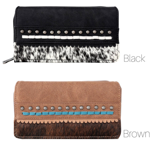 TR120W010 - Trinity Ranch Hair-On Studded Collection Secretary Style Wallet