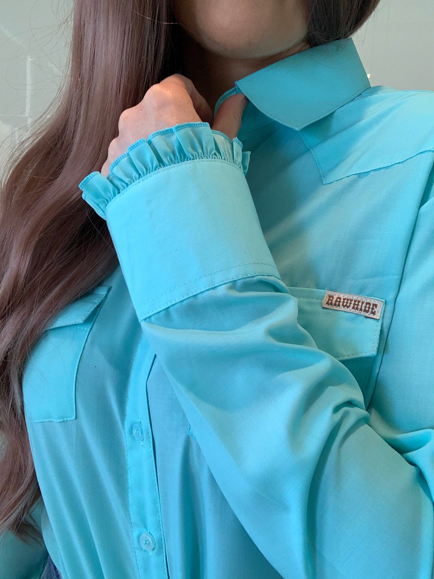 L1326 - Alanis Ladies Plain Peppermint Shirt with Frills - Rawhide Western Wear 