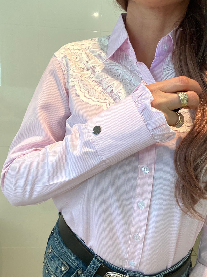 L1365 - ANYA Ladies Western Lace Yolk Shirt