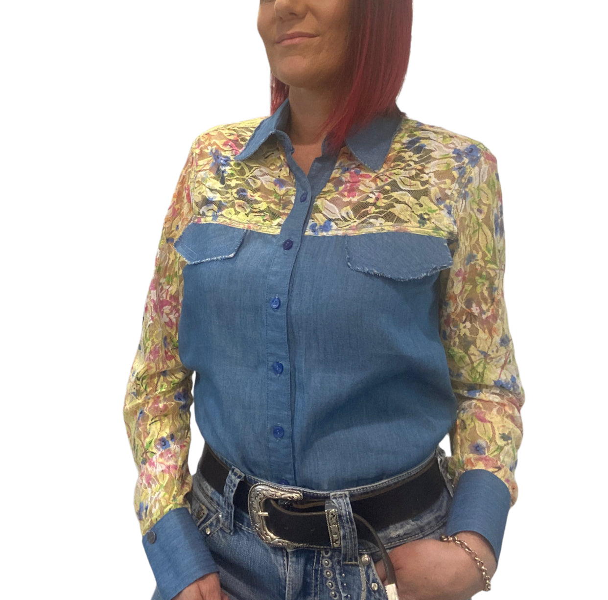 L1439 - Brandy Ladies Western Lace Yolk & Sleeve Shirt
