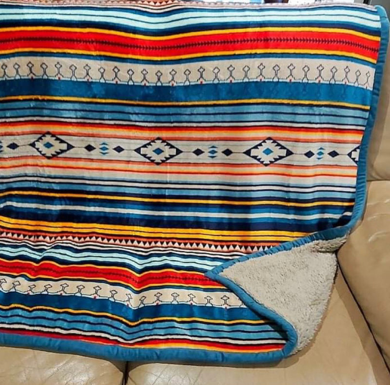 A7943 - Double Sided Boho Western Mink & Fleece Aztec Throw Rug