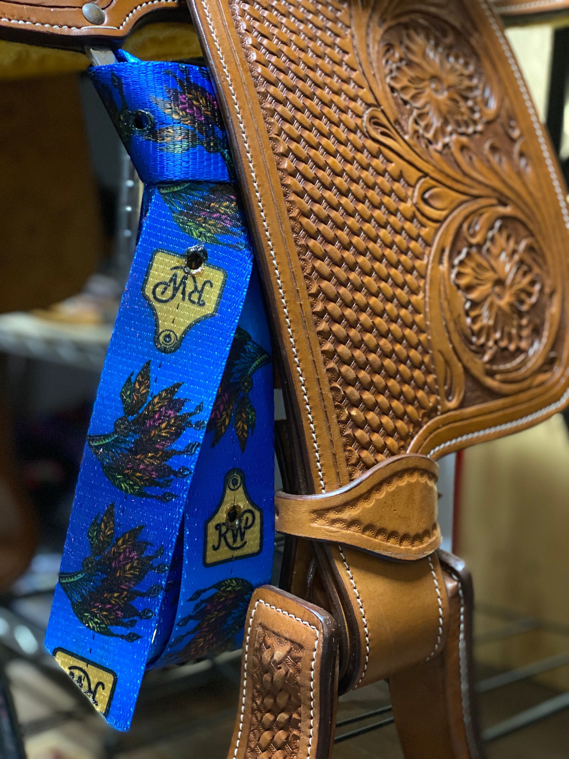 T5210  - Rawhide Indian Head Blue Latigo Set - Rawhide Western Wear 
