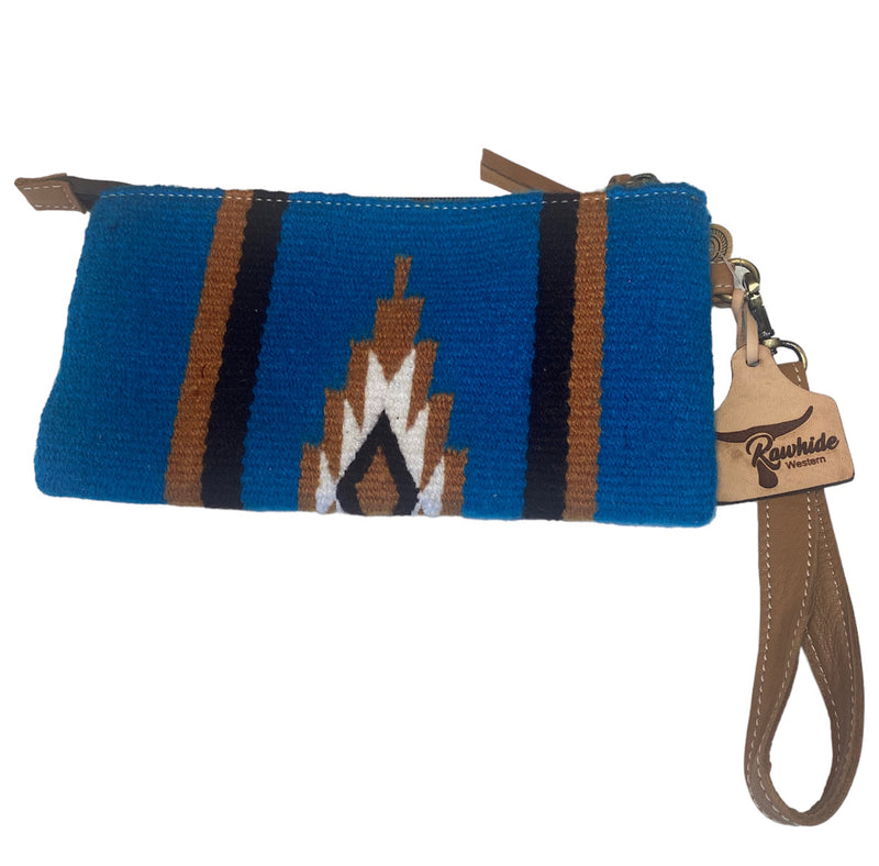A8275 - Blue Saddle Blanket Large Clutch with Tooled Leather