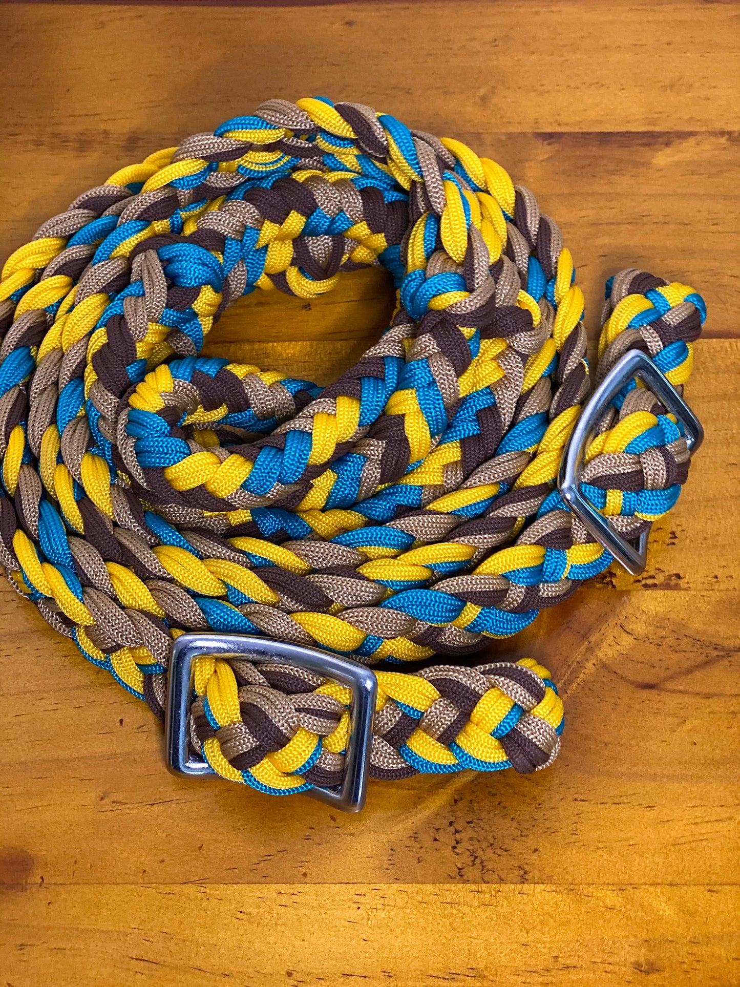 T5302  - Four Colour Braided Barrel Reins with Knots